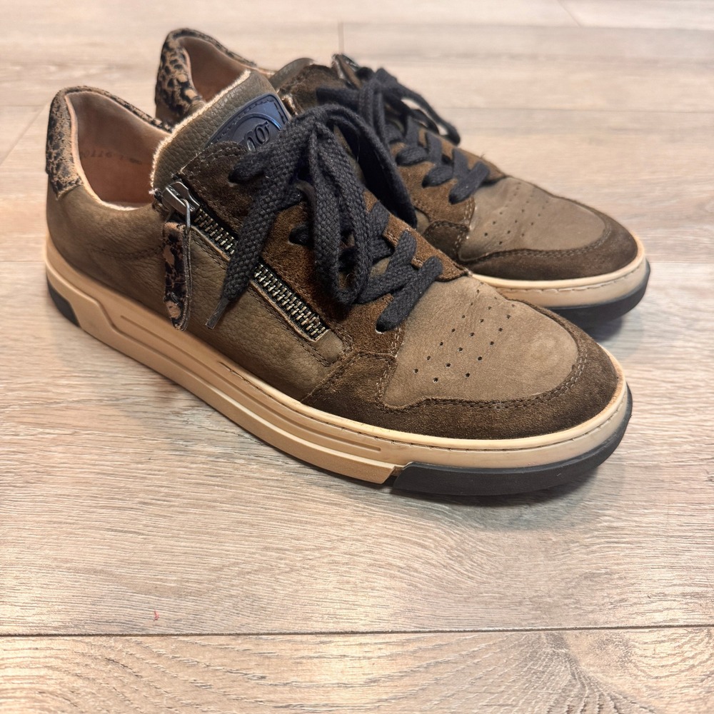 Paul Green Women's Size UK 5.5 US 8 Brown Leather Suede Zipper Low Top‎ Sneakers